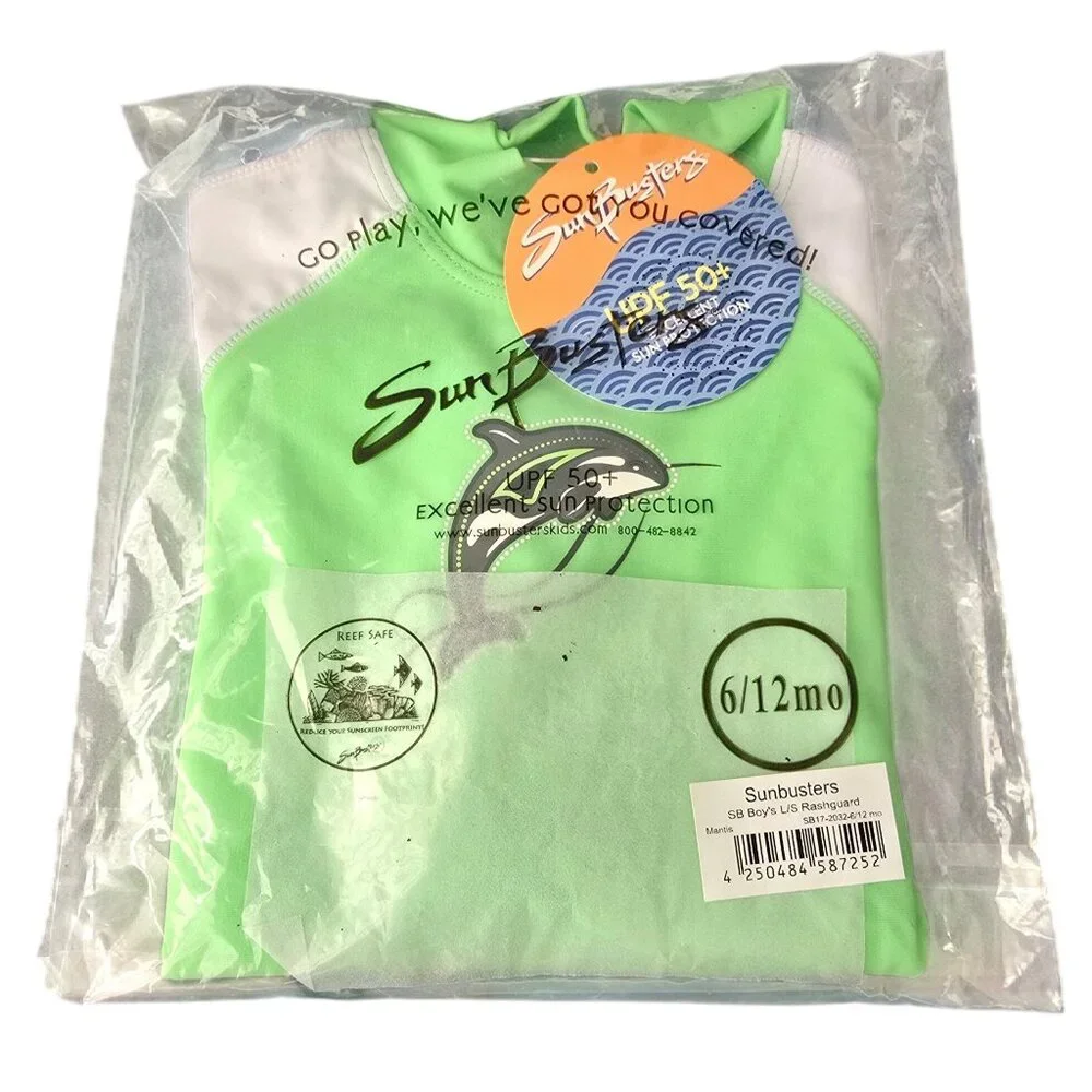 SunBusters Baby Rash Guard Swim Shirt UPF 50 Green 6/12 Months Protection JJ4121